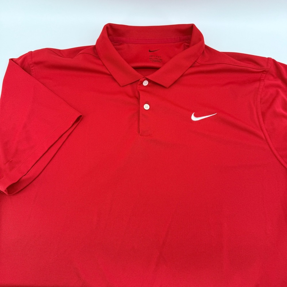 Nike Dri-FIT Polo Shirt Mens XXL Red Short Sleeve Golf Athletic Swoosh‎ Logo